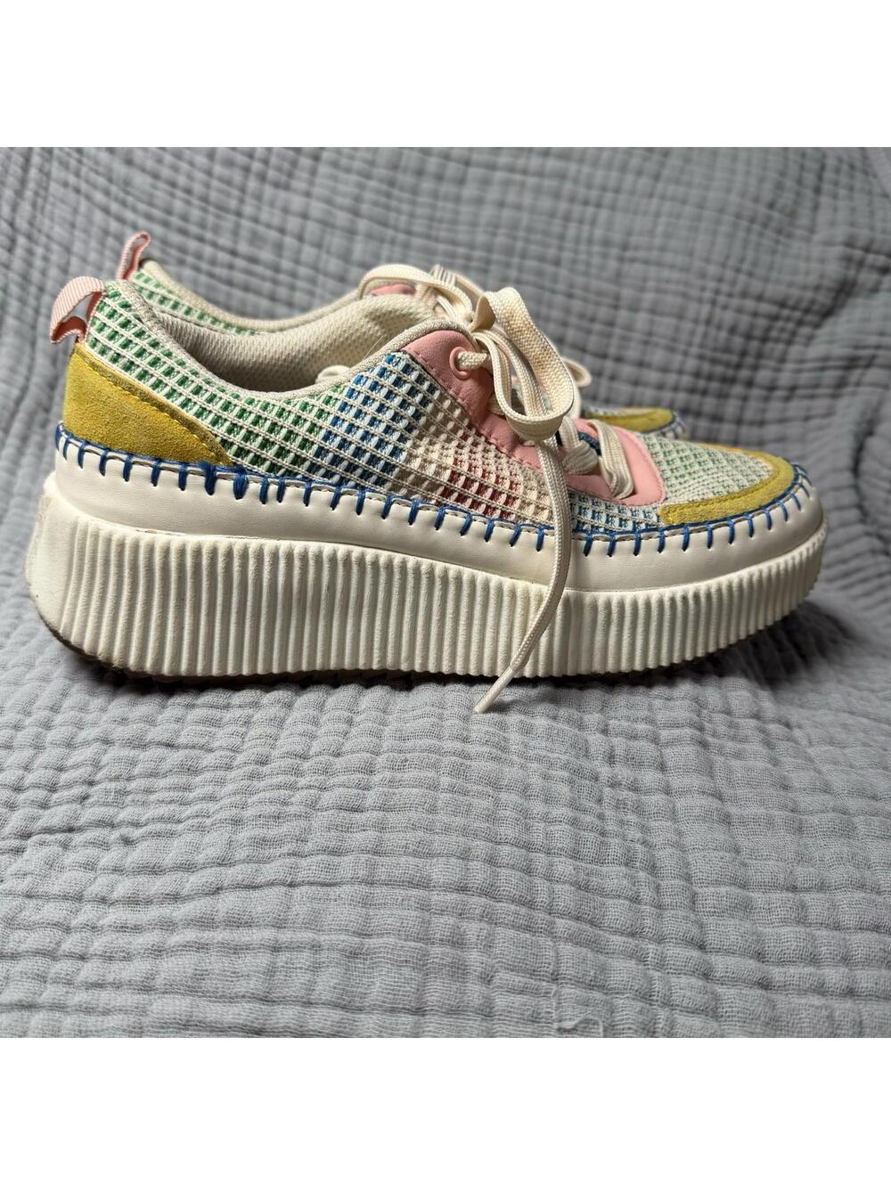 LUCKY STEP Women's Platform Sneakers Pink/Yellow Multi Knit Walking Shoes Sz 9 - Picture 4 of 9